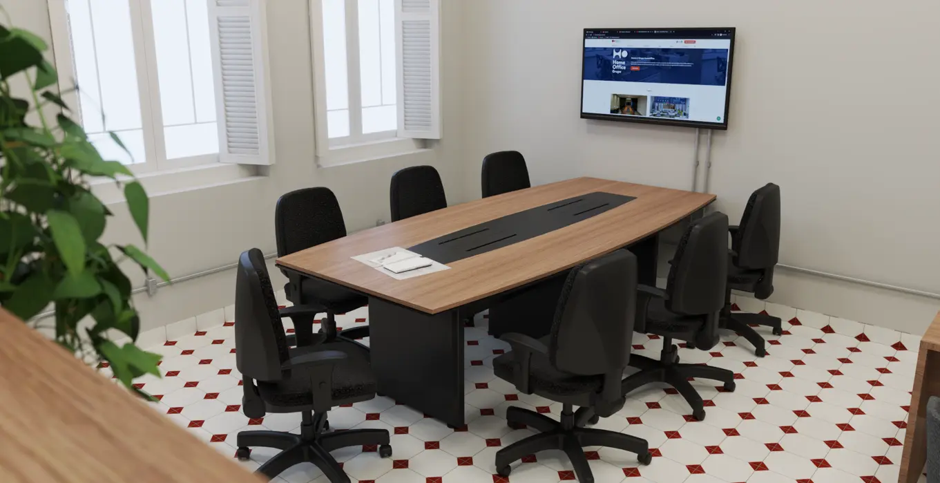 Sala de reunião compacta com piso decorado
