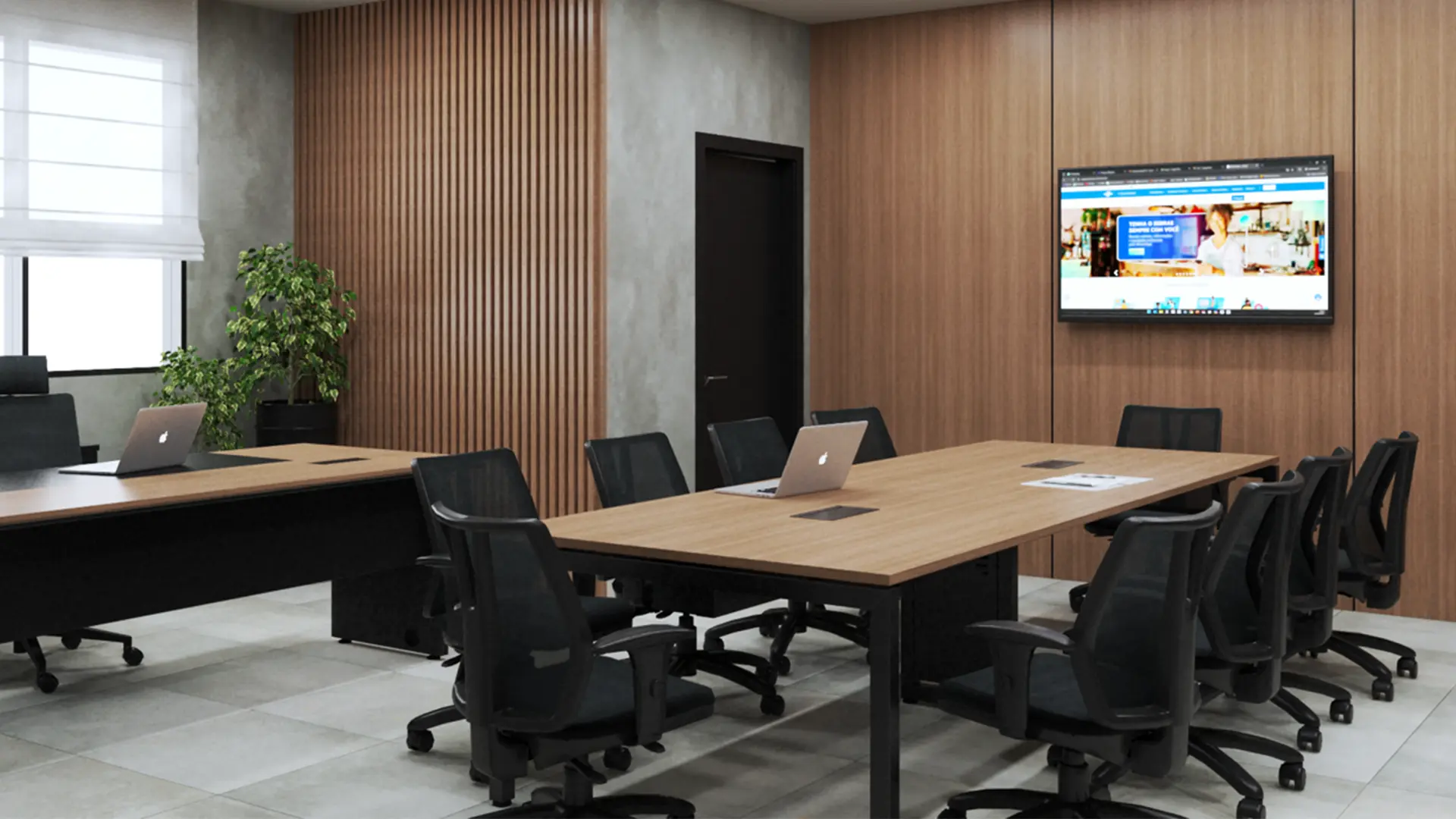 Sala de reunião corporativa projetada pela WL Móveis Corporativos